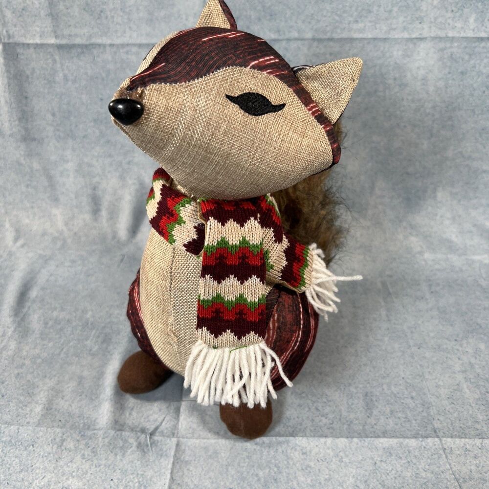 12" Classy Stuffed Fox w/ Scarf fuzzy tail &Shelf Sitter Weighted
